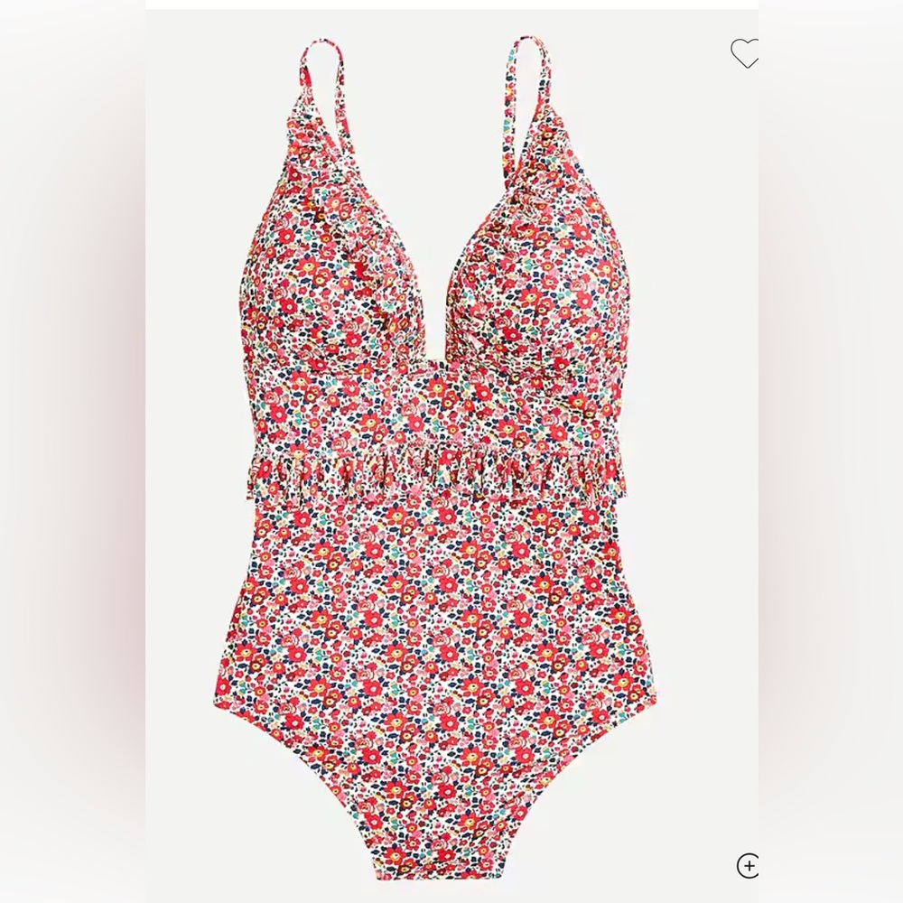 J. Crew. Ruffle Deep-V One-Piece Swimsuit in Liberty Betsy Ann Floral. Size XXL